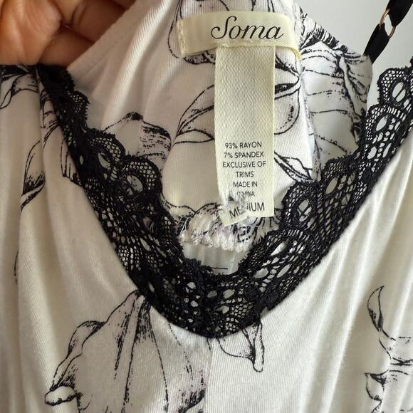 Soma sz M White & Black Floral‎ Lace-Trim Cami Top - Picture 4 of 7
